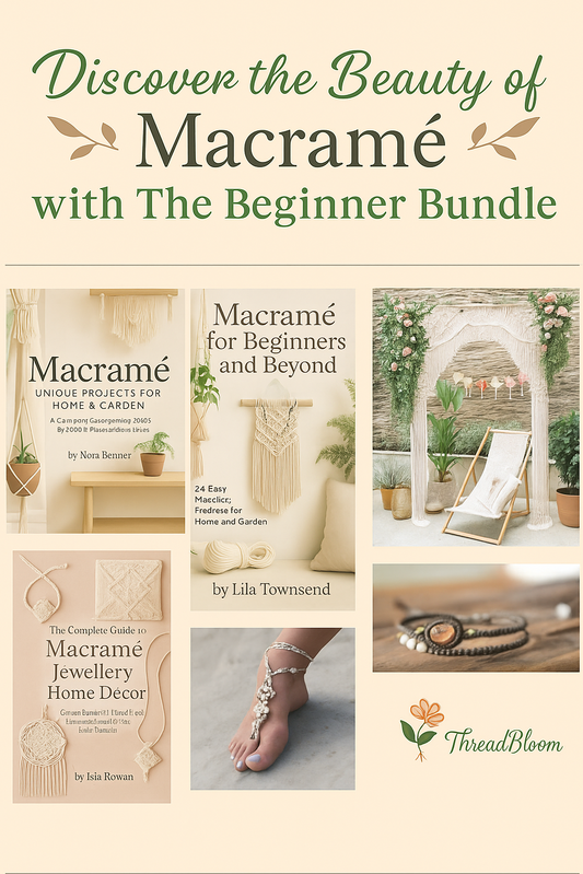 macramé for beginners, beginner macramé kit, how to macramé, learn macramé step by step, easy macramé projects, macramé tutorials, macramé guide for beginners, DIY home decor, handmade plant hanger, fiber art basics, boho wall decor, creative hobbies, slow living crafts, modern macramé, digital craft bundle, macramé ebook, PDF macramé tutorial, printable macramé patterns, craft learning bundle, gifts for crafters, DIY project gift, beginner craft ideas, new hobby ideas, mindful activities at home, learn a n
