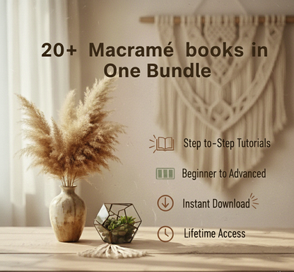 macrame, macrame patterns, macrame bundle, macrame ebooks, diy crafts, digital downloads, boho decor, wall hanging, plant hanger, craft bundle, handmade home, creative patterns, instant download, threadbloom, beginner friendly, lifetime access